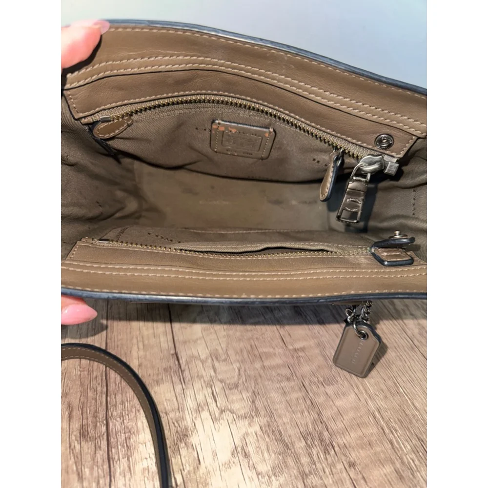 Coach Swagger 27 Studded Pebble Leather Satchel 57696 Olive Taupe Gunmetal